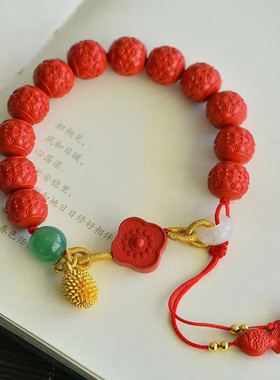 朱砂莲花珠手链年年有余手串礼物