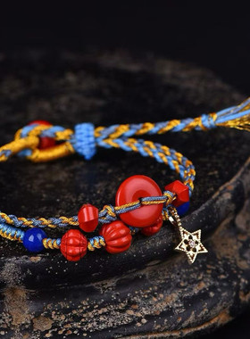 高含量朱砂南瓜珠星星手链女款