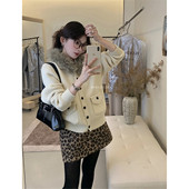 可拆卸针织毛领针织衫 秋冬上衣 设计时髦长袖 口袋毛衣开衫 外套新款