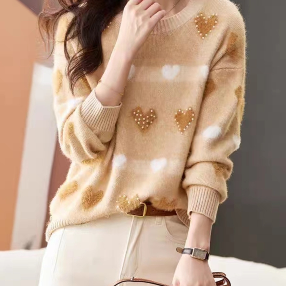 毛衣女2023秋装新款韩版气质针织打底衫百搭宽松洋气圆领套头上衣