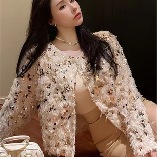 毛衣春 开衫 流苏外套女士秋冬2023年新款 小香风上衣毛毛高级感时尚