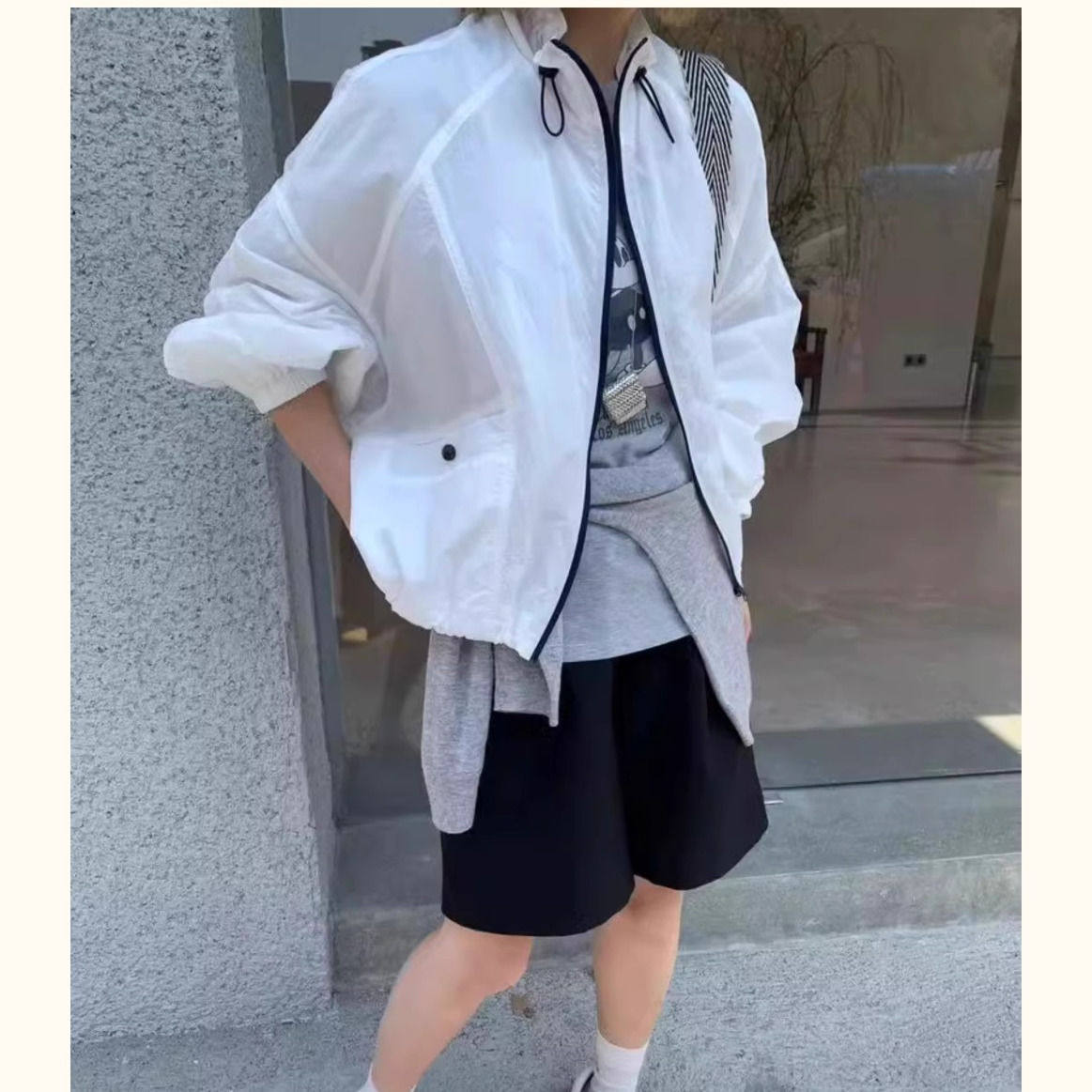 韩版防晒衣女士时尚撞色型青年防嗮上衣夏季宽松长袖立领薄款外套