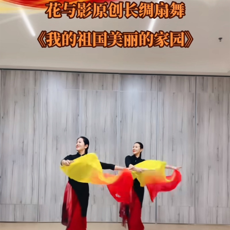 真丝舞蹈扇子花与影我的祖国美丽的家园广场舞长稠火焰扇跳舞道具