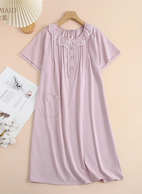 罗丝美2025年春夏新款15031棉+氨纶针织面料圆领可外穿短袖睡裙女