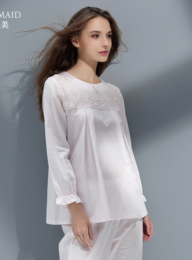 罗丝美春秋纯棉60支直贡梭织布圆领套头长袖长裤衣裤套18253