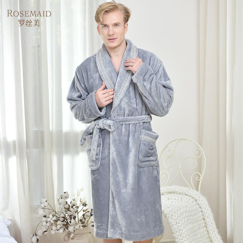 罗丝美法兰绒男士长袖睡袍