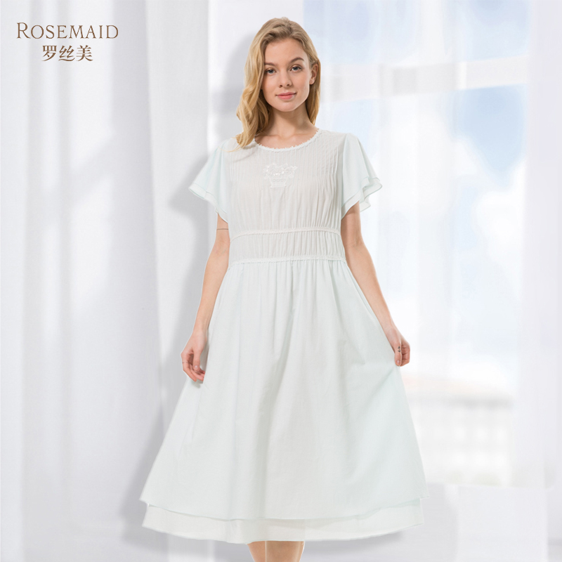 罗丝美纯棉圆领套头短袖睡裙