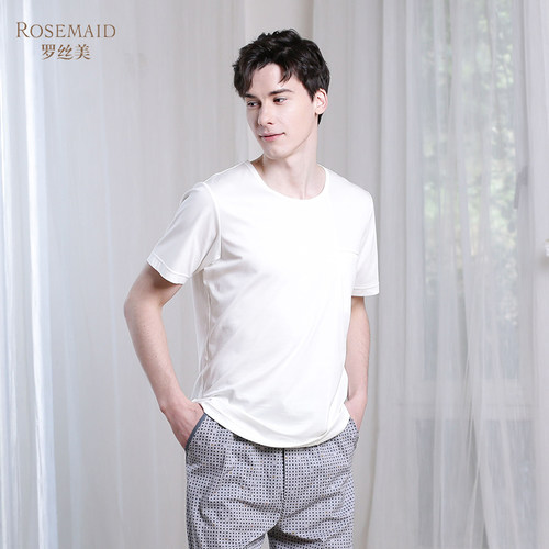 罗丝美针织丝光棉男士短袖上衣