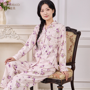 睡衣家居服套装 14255斜纹磨毛印花国民领长袖 罗丝美2025秋冬新款