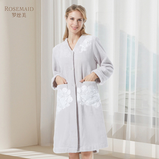 19209法兰绒中长款 V领纯棉睡裙女家居服 罗丝美秋冬新品 Rosemaid