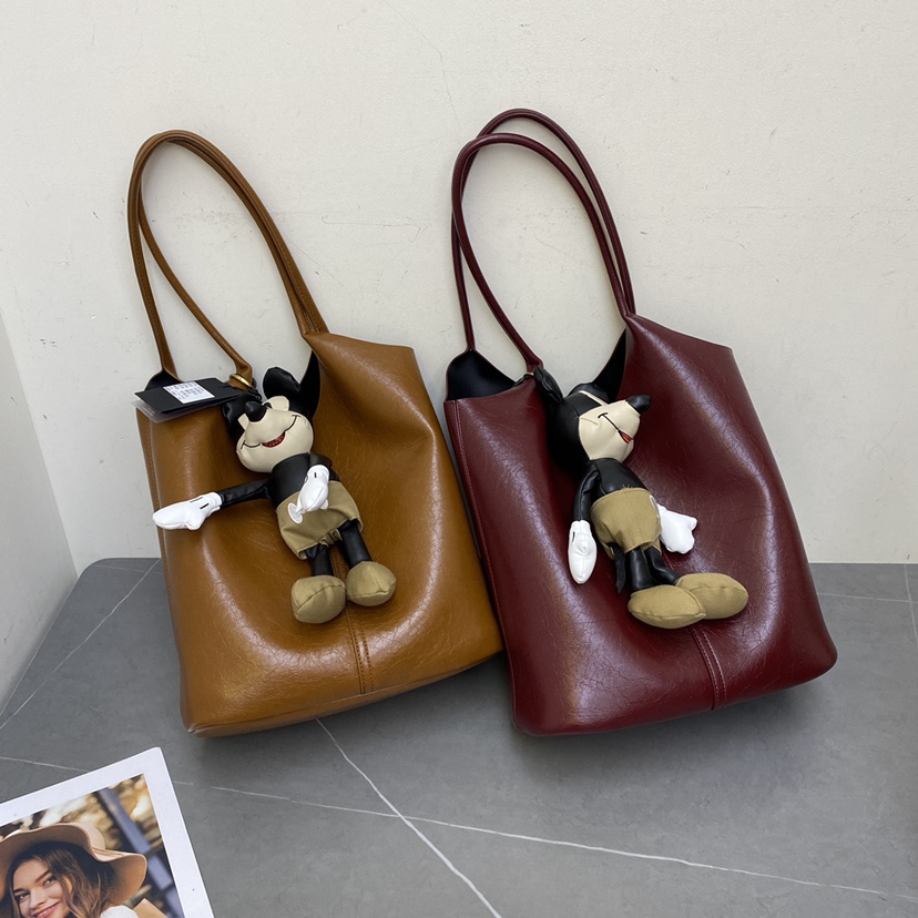 油腊皮托特包2025新款女包时尚百搭单肩包水桶包女大包子母包2688