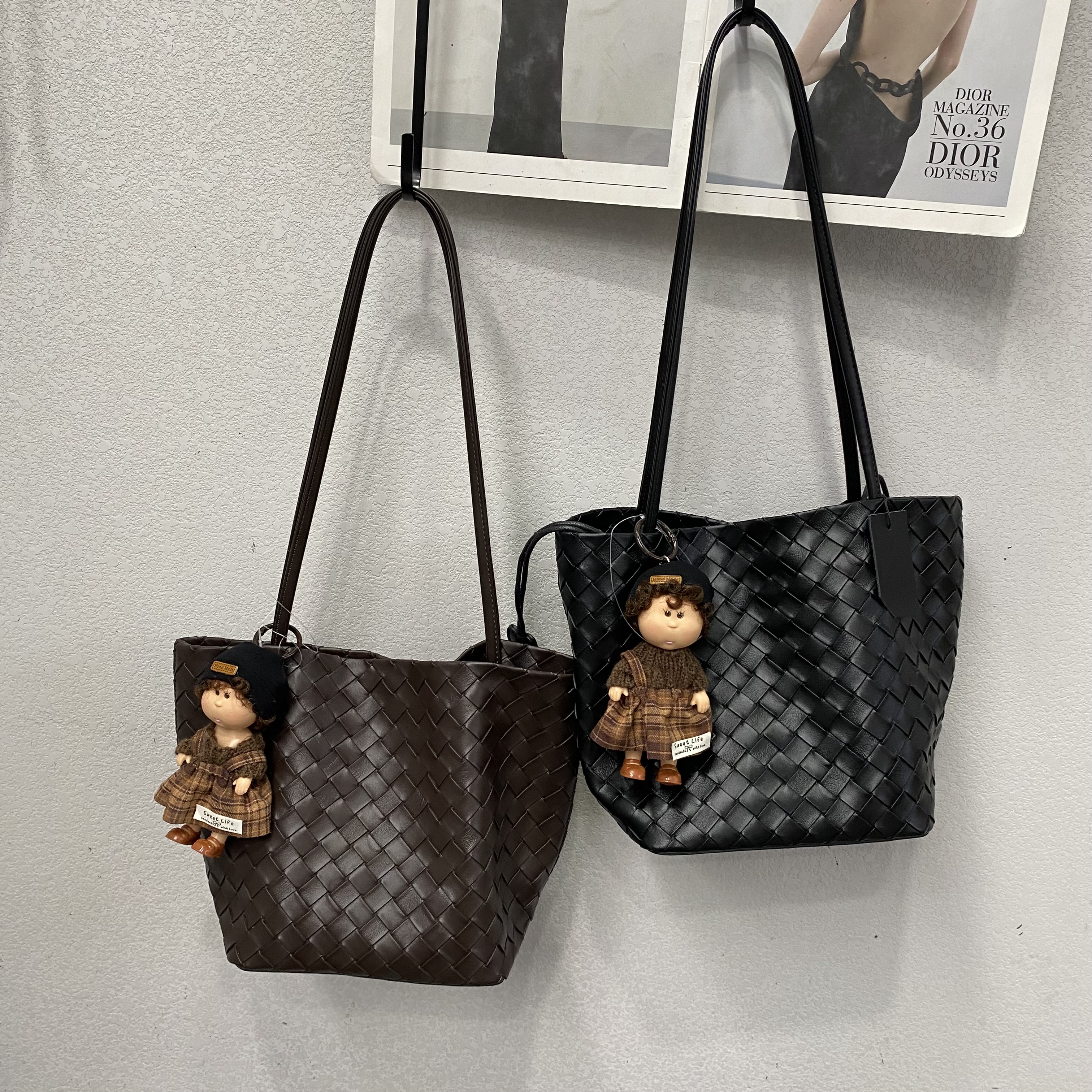 编织包秋冬新款女包时尚单肩包手提包女韩版包大包菱格托特包9852