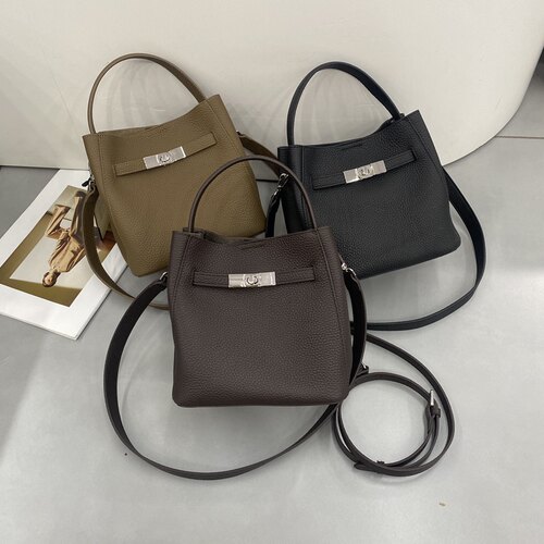 头层牛皮新款女包时尚百搭单肩斜挎包腋下包小方包包凯莉包5865