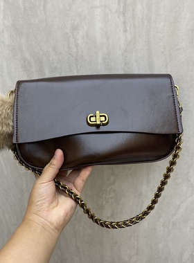 油腊皮2025新款女包时尚百搭单肩斜挎包手提包腋下包小方包25135