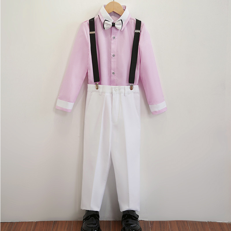 儿童小西装套装男童主持人礼服马甲条纹衬衫中大童钢琴演出服英伦