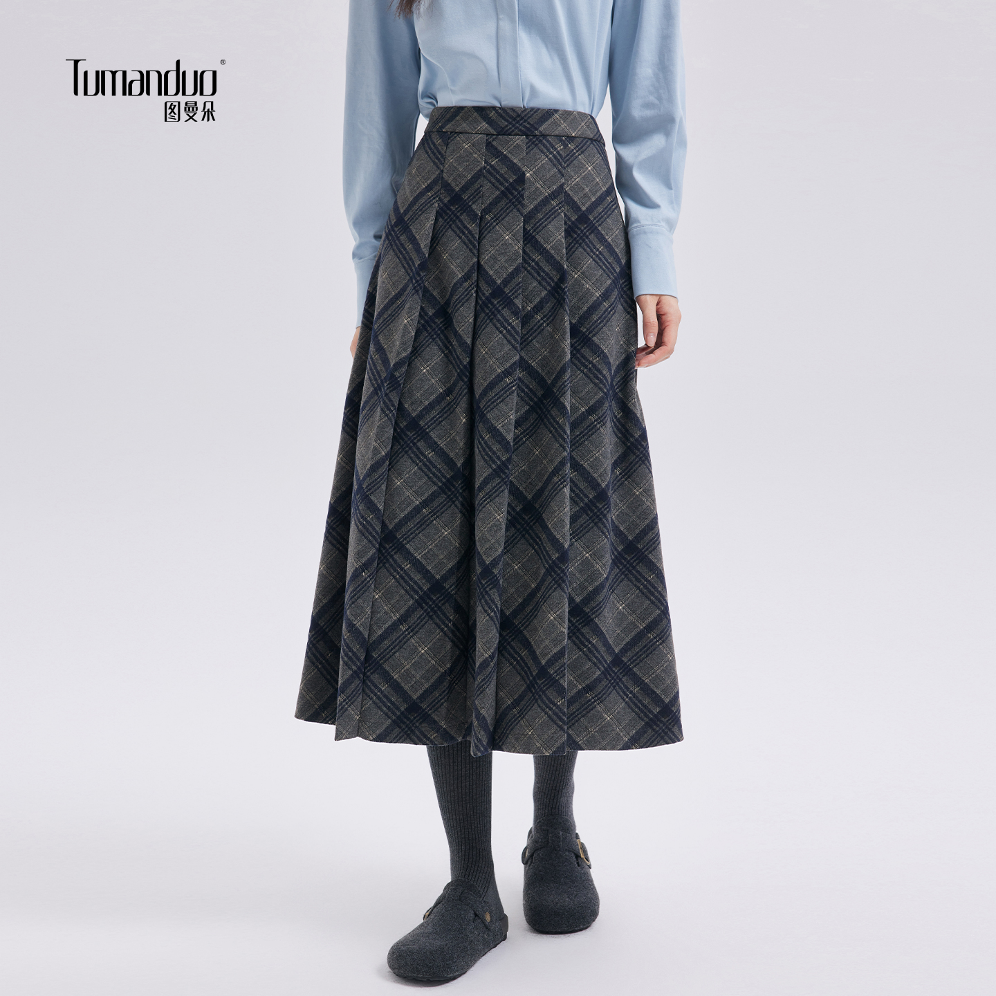 显瘦复古梨形身材格纹半裙