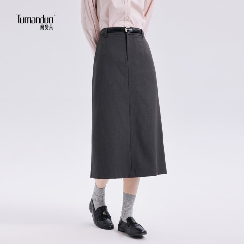 图曼朵【职场OL】灰色半身a字裙