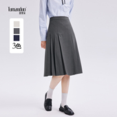 图曼朵灰色半身裙女春季 通勤高腰a字百褶裙小个子西装 裙半裙伞裙