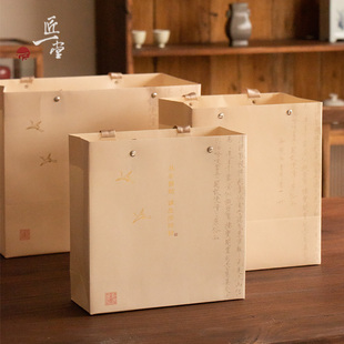 热卖瑞鹤图精致礼品袋茶具茶叶盒手提袋牛皮纸袋企业印刷logo拎袋
