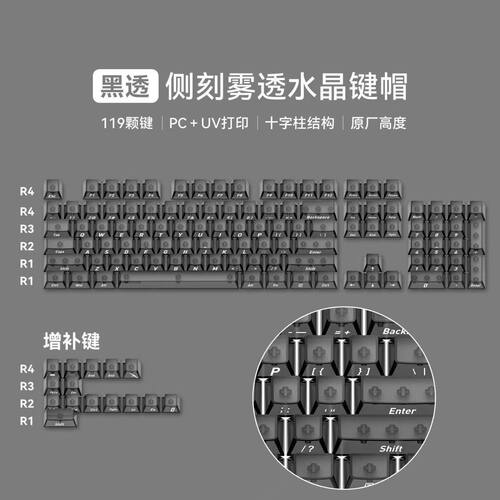 黑色透明雾透侧刻PC键帽适配