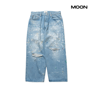 现货 HERILL HL Damaged Denim 复古破坏做旧泼墨油漆牛仔裤 26SS
