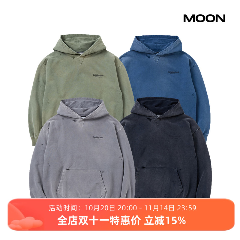 现货 NEIGHBORHOOD SAVAGE SWEAT HOODIE LS破坏做旧连帽卫衣24FW