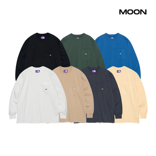 7oz Long Sleeve 现货The T恤 Face 紫标刺绣口袋长袖 24FW North