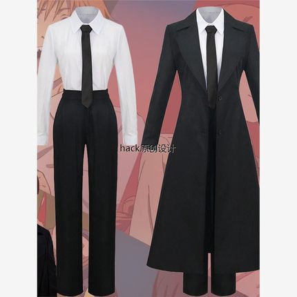 电锯男Makima Cos黑色套装动漫风衣夹克玩护士制服礼服假发全套为
