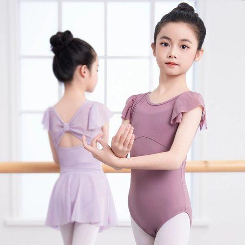 Детская танцующая спортивная одежда, летняя одежда для гимнастики, короткий рукав, эффект подтяжки