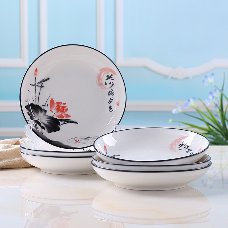 Six 7-inch Chinese creative ceramic plates for household use