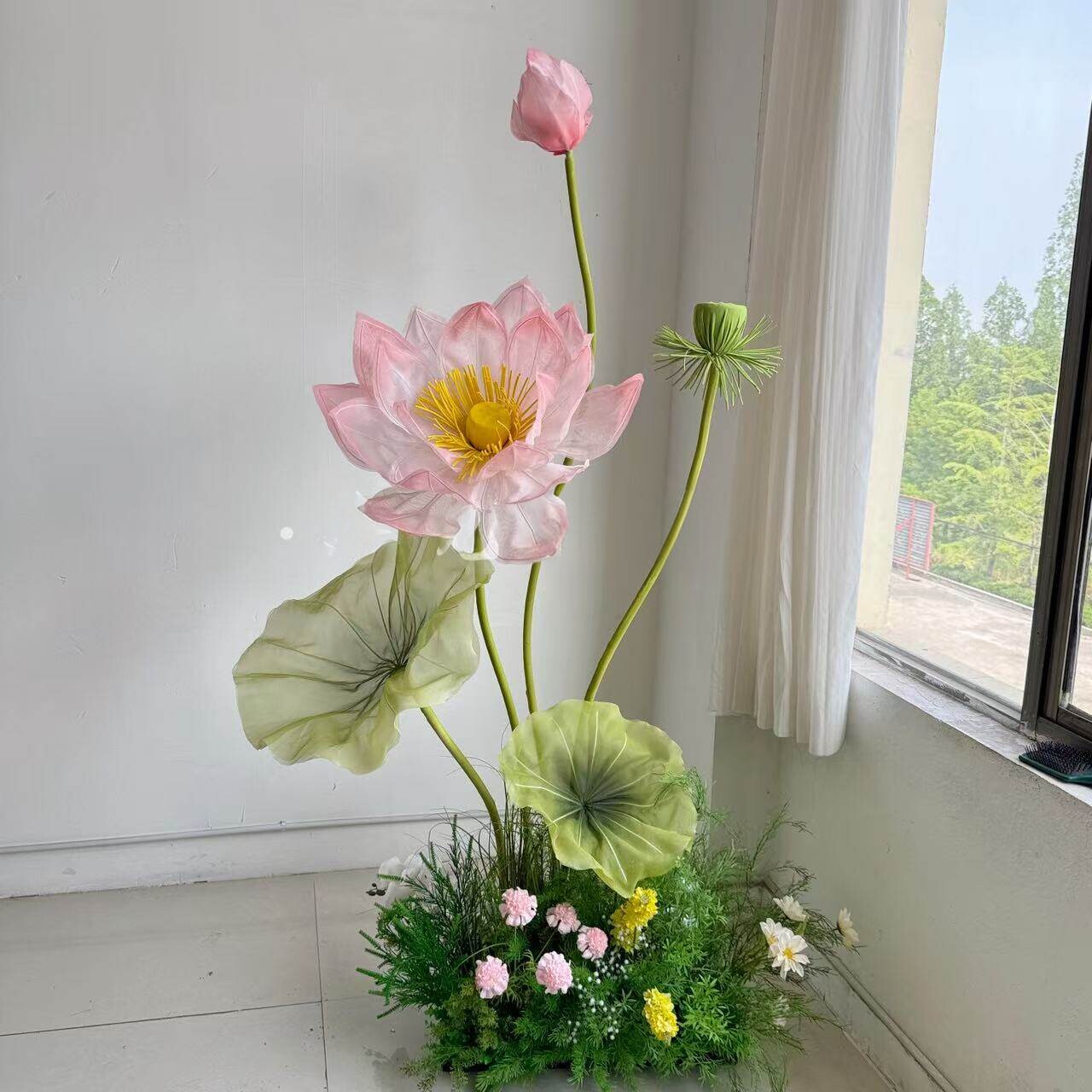DIY真丝大型仿真荷花摆件