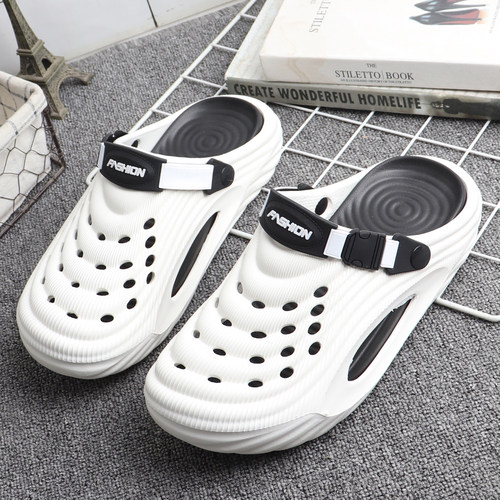 男生运动风踩屎感防滑洞洞鞋