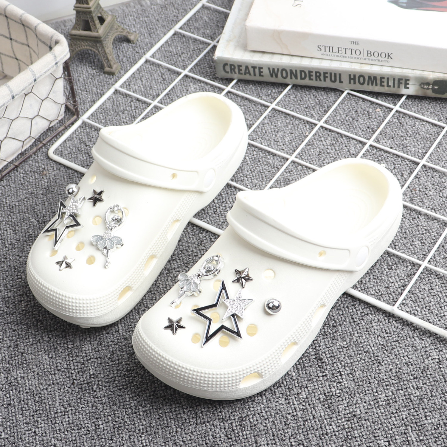 平底洞洞鞋女生简约时尚星星防滑白色休闲透气包头沙滩凉拖鞋夏季,女鞋,洞洞鞋,淘宝优惠券,粉丝福利购,淘宝优惠卷