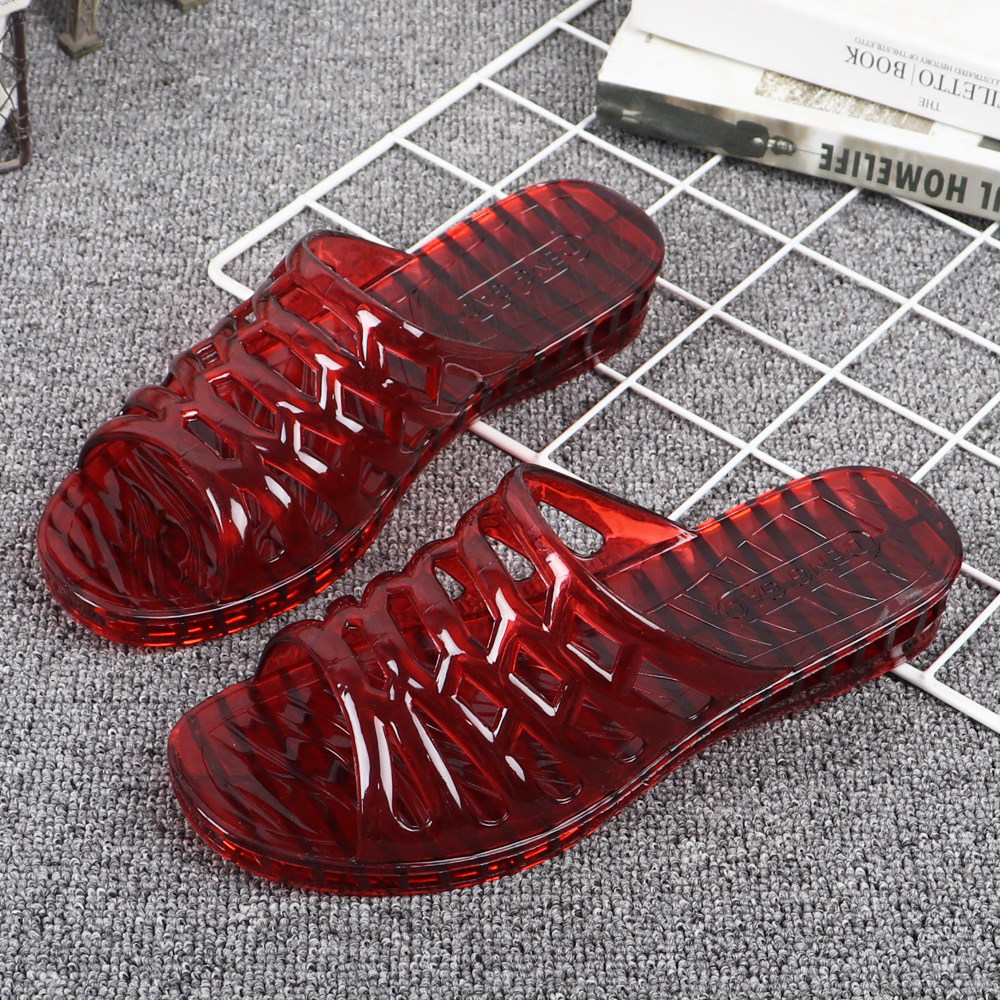 防臭浴室拖女鞋透明水晶凉拖鞋软底坡跟低跟空调拖休闲不烧脚夏季