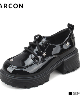 意尔康女鞋2025新款粗跟厚底单鞋女小皮鞋百搭乐福鞋5562AD12316U