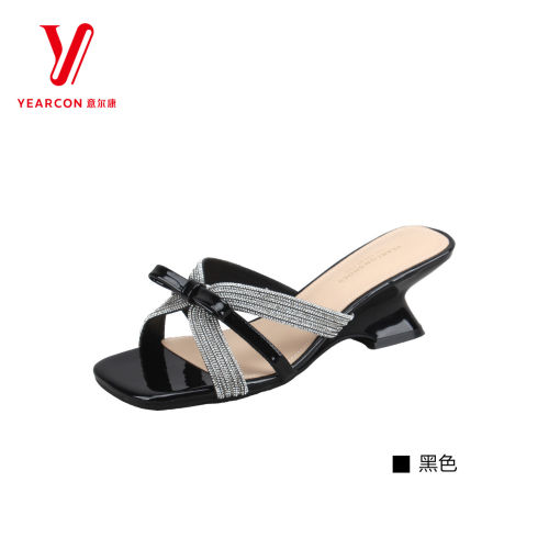意尔康夏季女水钻蝴蝶结坡跟凉拖