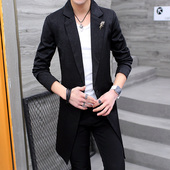 秋冬季 西装 加绒青少年韩版 男士 修身 中长款 潮牌男装 外套潮流风衣男