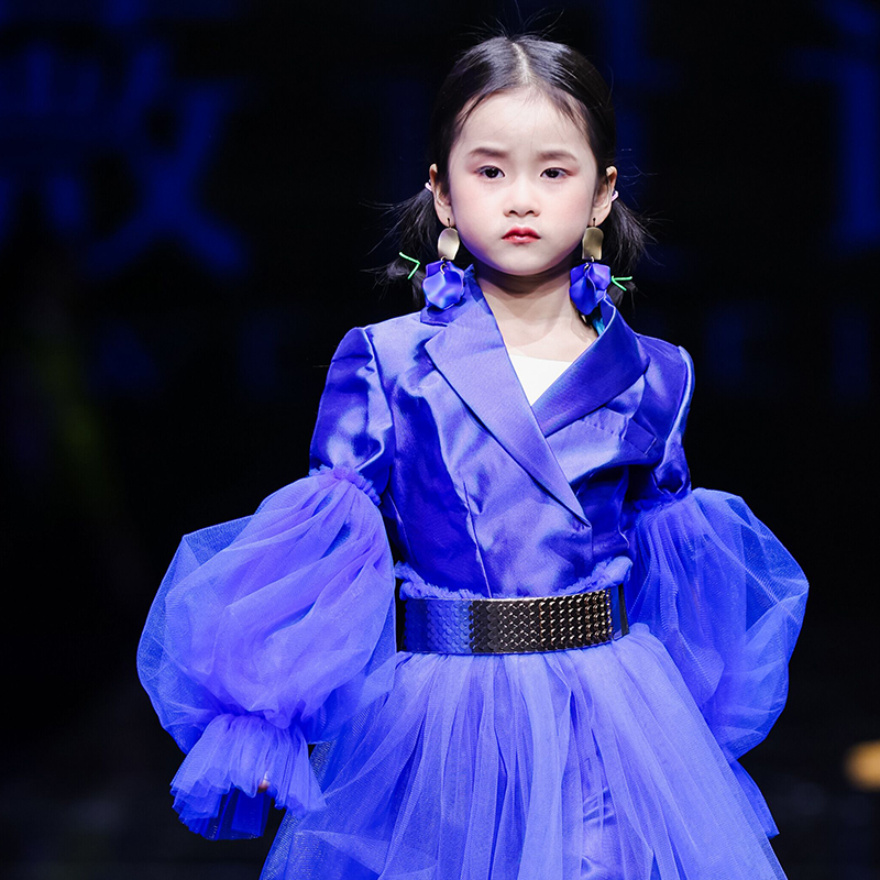 礼服西服走秀炸街女童宝蓝色女童