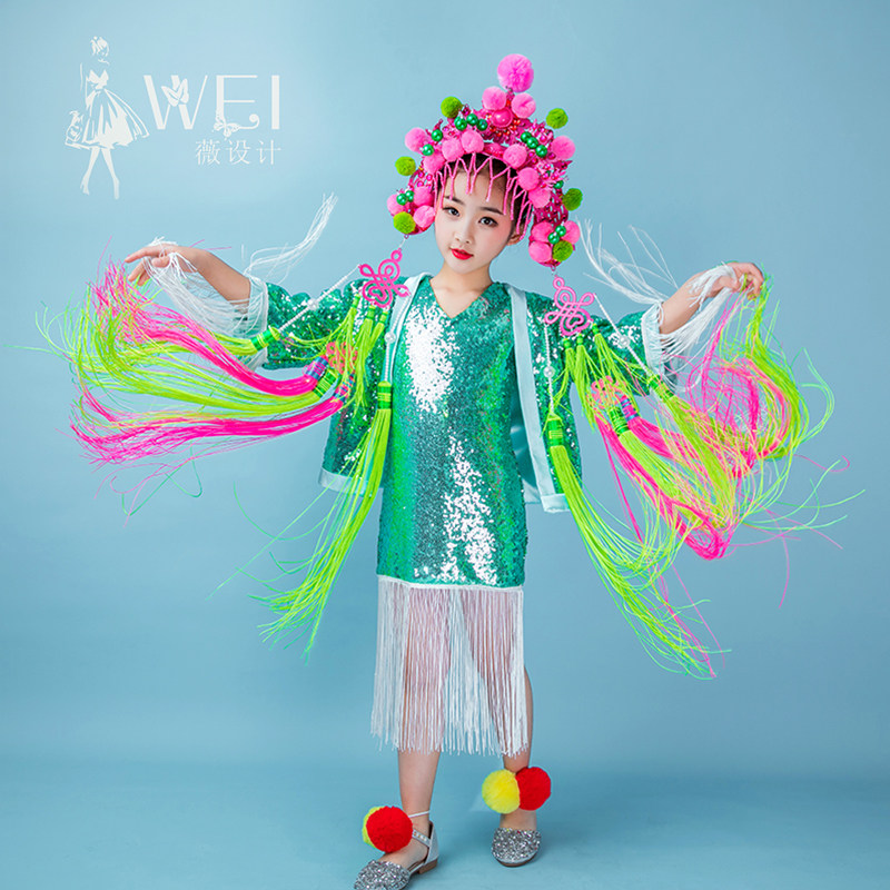 薇设计T台模特比赛走秀礼服中国风京剧流苏短裙名族风演出服出租