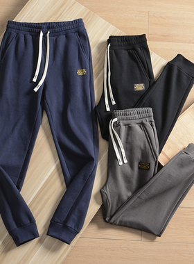 原899元！320克重磅全棉毛圈面料男士秋季修身剪裁针织卫裤休闲裤