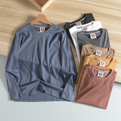 长袖美式休闲全棉水洗圆领T恤