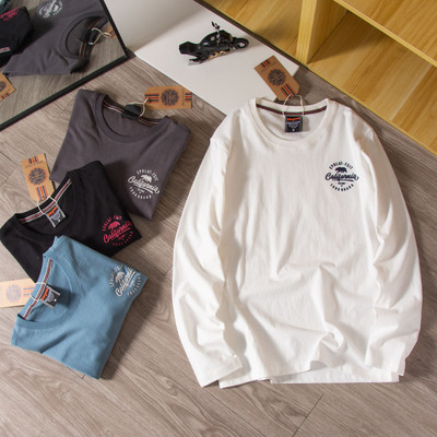 透气磨毛面料美式休闲长袖t恤