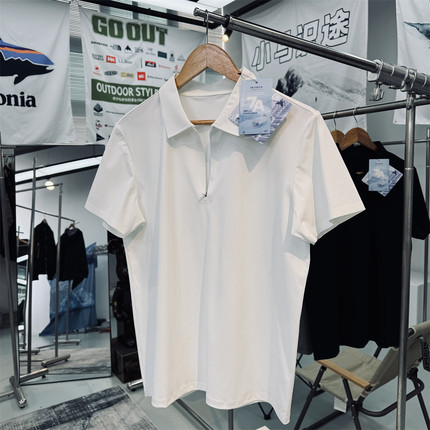 7A抗菌四向弹力耐磨防刮凉感透气男士户外翻领半拉链短袖速干T恤