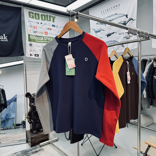 多巴胺色系不对称撞色插肩男女通用户外内搭双面德绒打底衫 抓绒衣