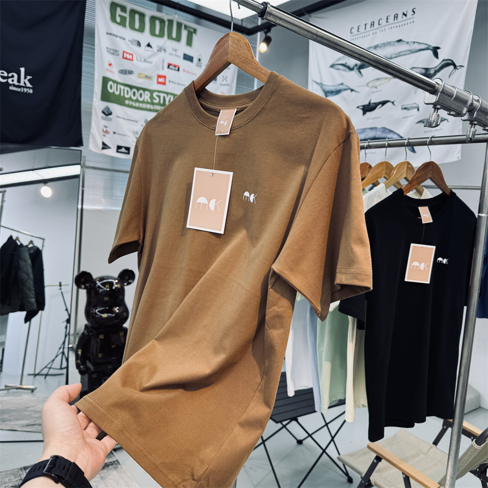 山系宽松全棉水洗圆领短袖T恤