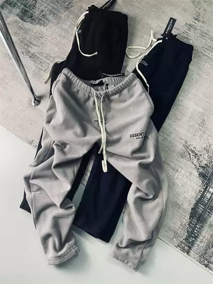 Couple Style European and American Style Fg Tapered Sweatpants Winter Windproof Warm Fleece Casual Pants Fleece-Lined Men's Pants Cuffed Pants