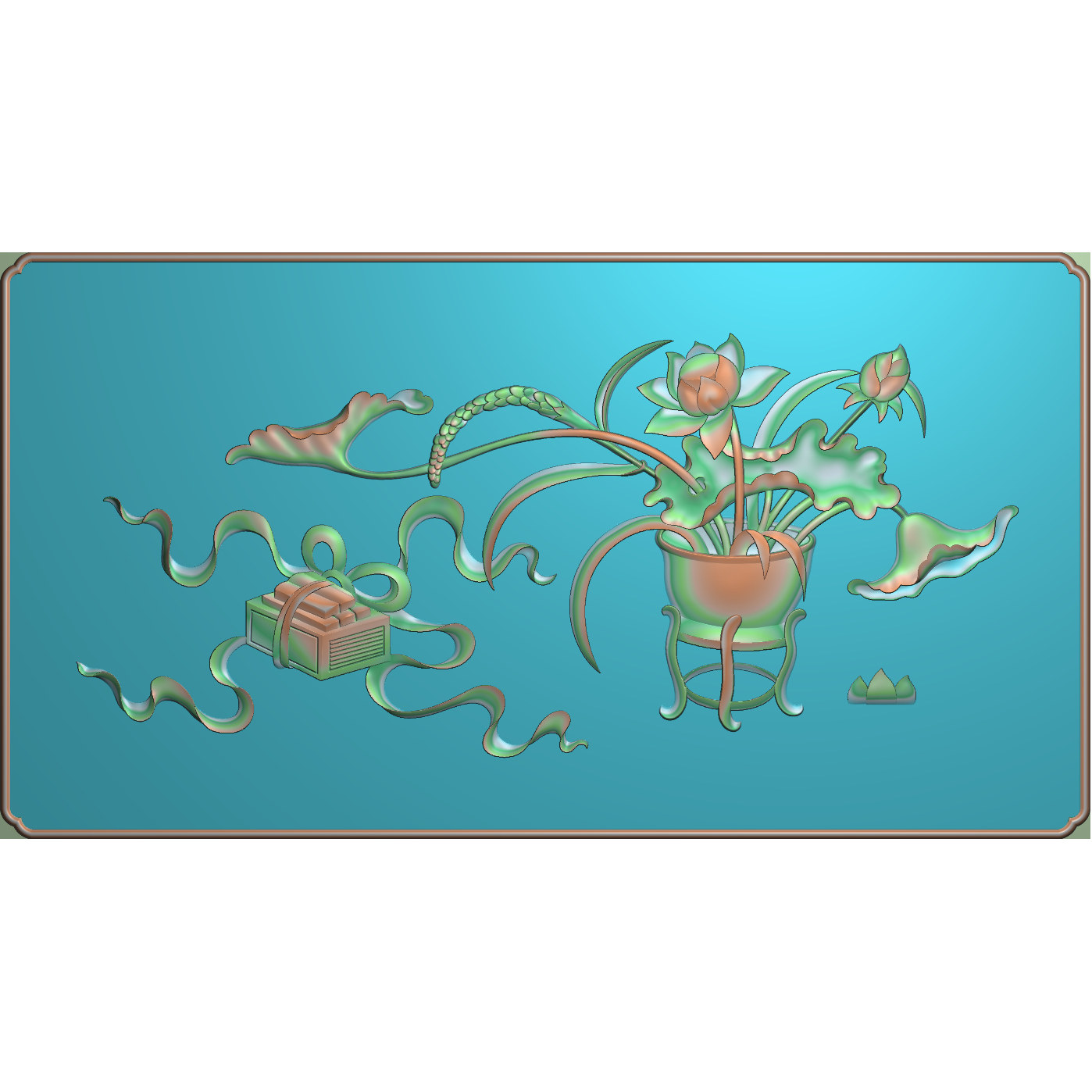精雕图 浮雕图 电脑雕刻图 博古门板 花瓶荷花 博古荷花板有线