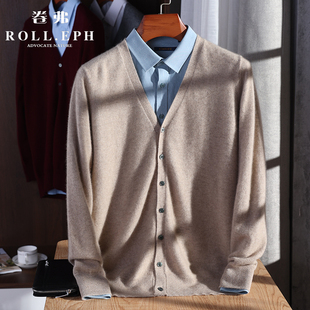 品牌羊绒开衫男100纯羊绒V领薄款针织衫外搭2023秋冬新款毛衣外套