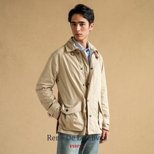 PUPP春秋季复古Vintage中古猎装户外登山工装外套拼皮翻领夹克