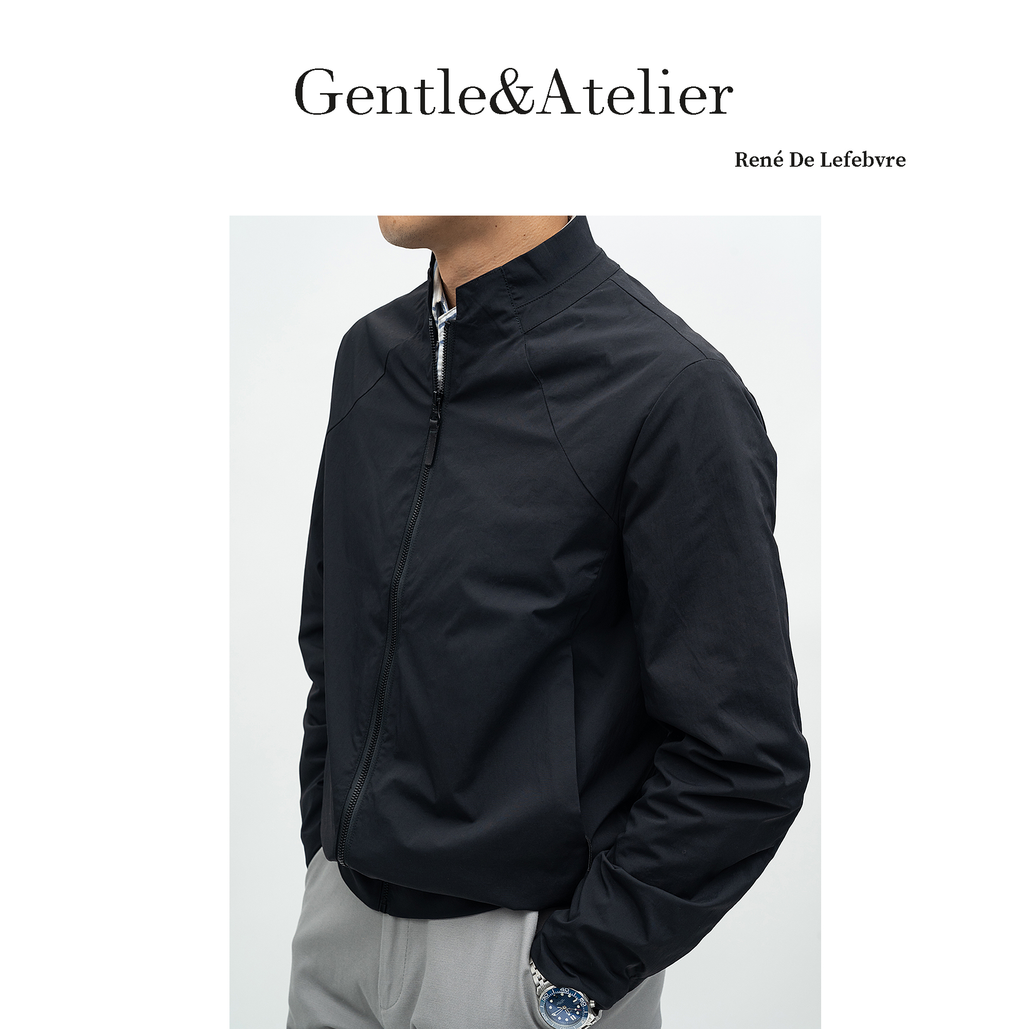 PUPP秋冬季轻薄棉服立体剪裁双层工艺男士立领商务休闲夹克外套